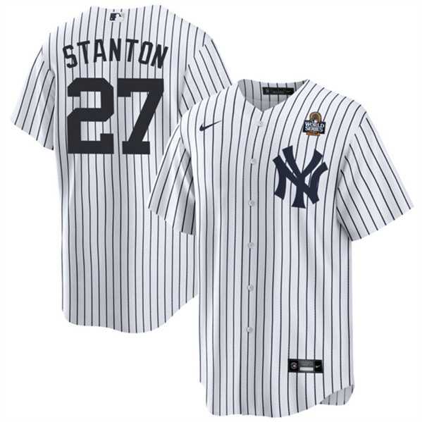 Mens New York Yankees #27 Giancarlo Stanton White 2024 World Series With Name Cool Base Stitched Jersey Dzhi